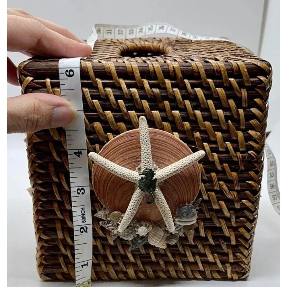 Coastal Starfish One Of A Kind Hand Decorated Rattan Tissue Box Cover Decor